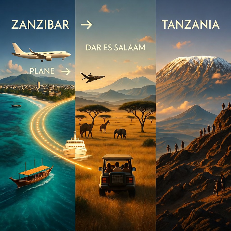 Your complete journey: Zanzibar island → Mainland safari → Kilimanjaro summit